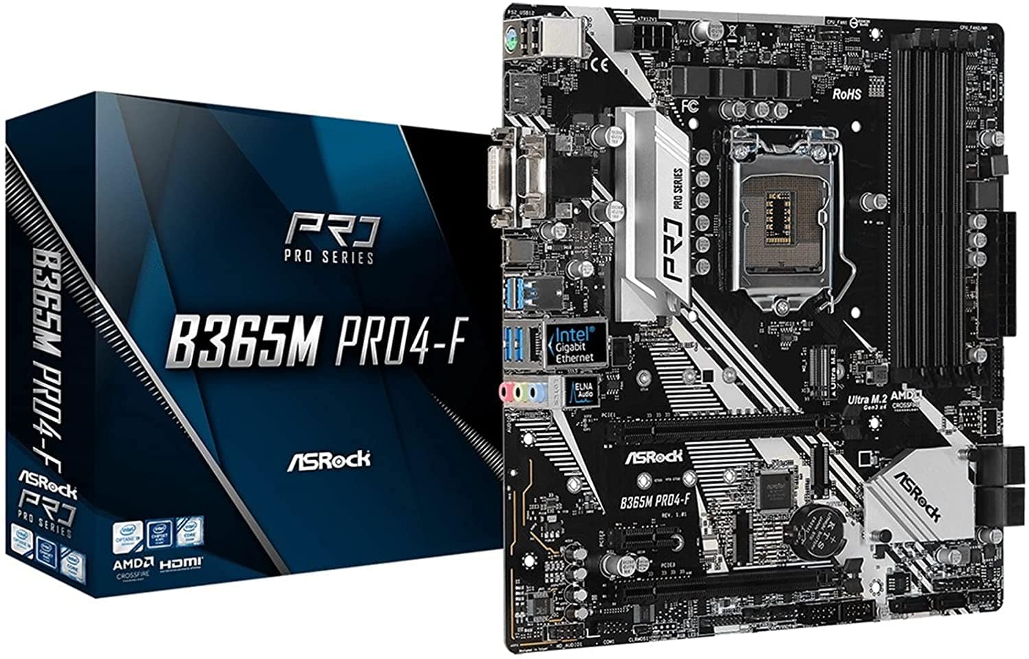 TARJETA MADRE ASROCK B365M PRO4-F/ PROC INTEL CORE 9G/ 8G SOCK 1151/ DDR4 2666/ SATA 3/ 1XULTRA M.2/ 7XUSB 3.1