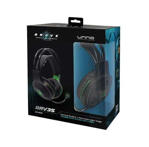 AUDIFONOS UNNO TEKNO GAMING BRAVE MICROFONO 3.5 USB CLUCES VERDE 01