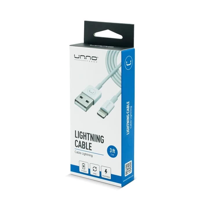 CABLE LIGHTNING UNNO TEKNO CONECTOR MACHO A USB MACHO / 1MT / BLANCO
