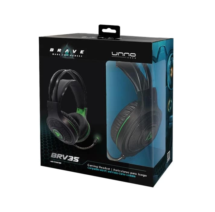 AUDIFONOS UNNO TEKNO GAMING BRAVE MICROFONO 3.5 USB C/LUCES VERDE -HS7235GN